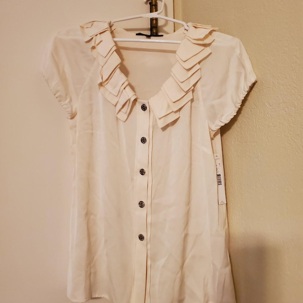 Cream Ruffle Button-Up Blouse